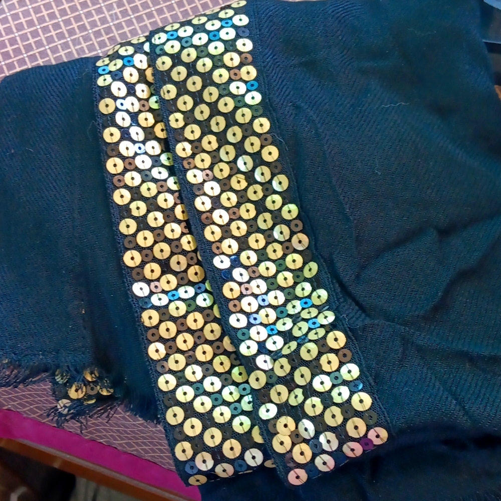 Black, rayon scarf with golden beading, NWOTs